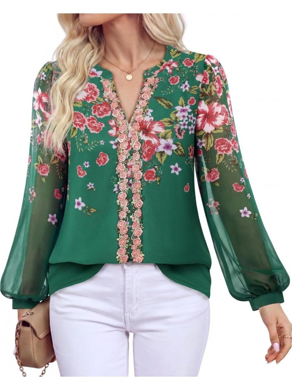 Embroidered V-Neck Puff Sleeve Blouse | Dressy Layered Top for Women